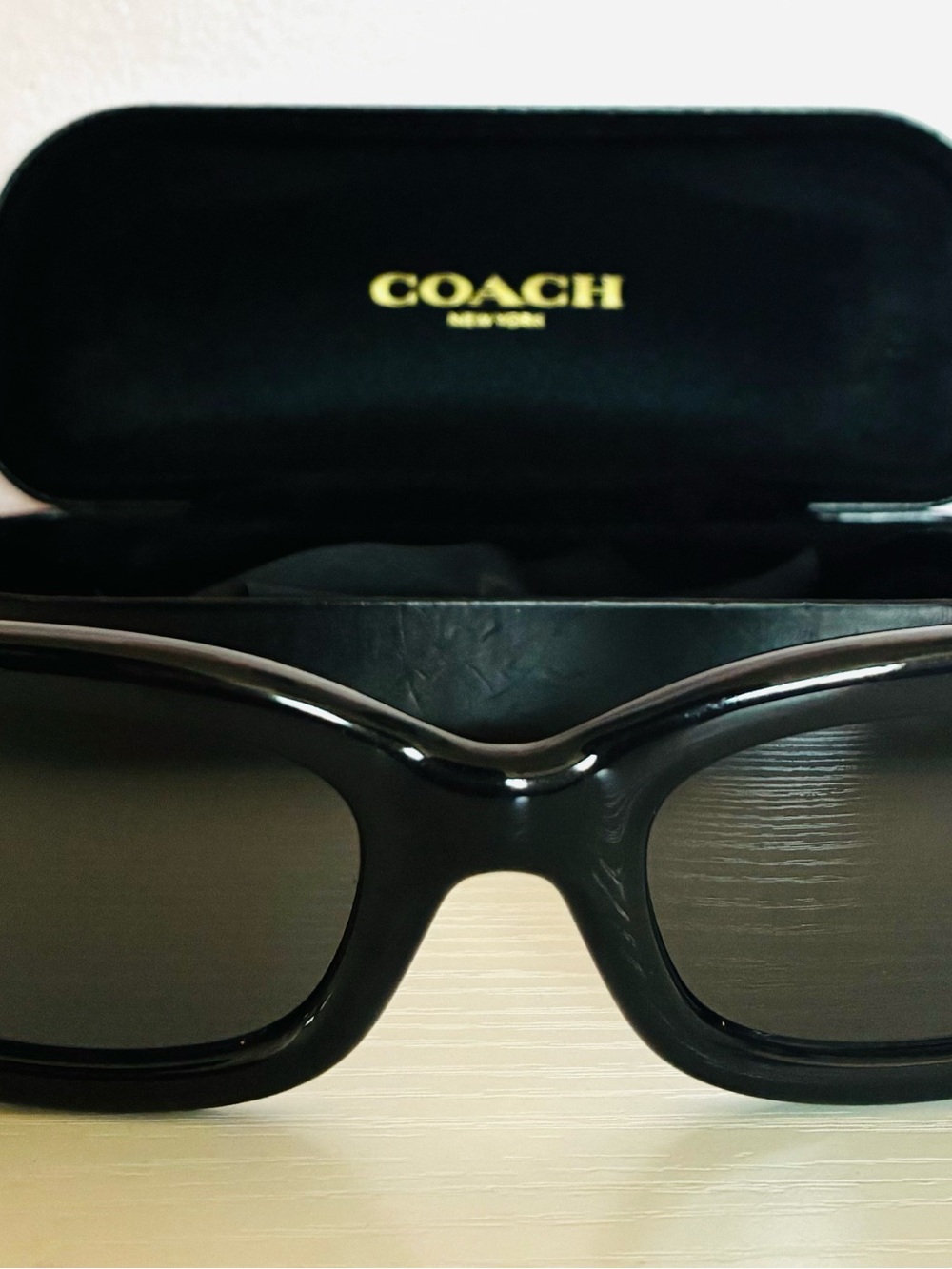 Coach Black Women's Rectangular Sunglasses with Dark Lenses